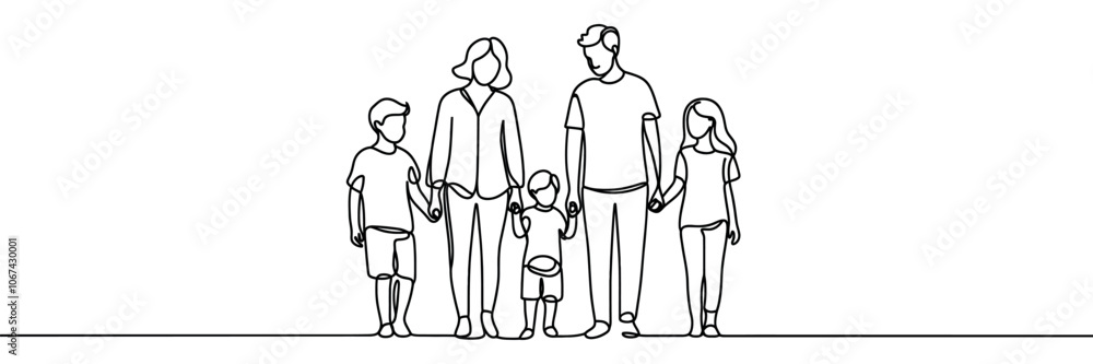 happy family holding hand one line single continuous line art. happy family holding hand one line single continuous line art.
