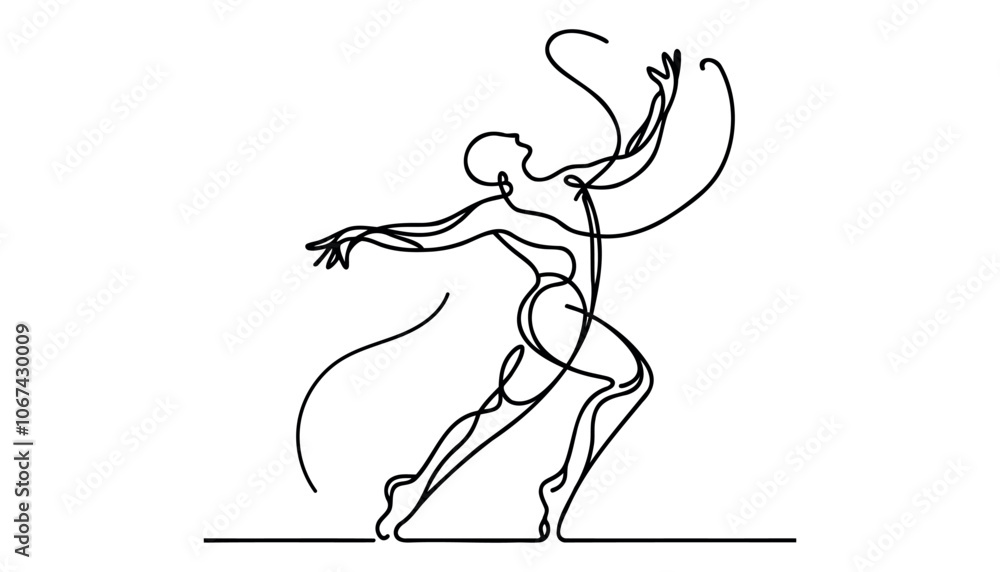 Fototapeta premium Dynamic dancing One continuous single line hand drawing line art.