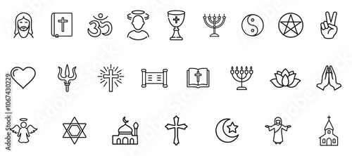 Vector religion icons set thin style.