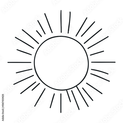Sun continuous one line art drawing. Summer sun contour line sign. Vector illustration isolated on white.
