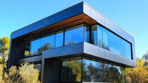 Sleek New Home with Reflective Surfaces and Sharp Angles photo