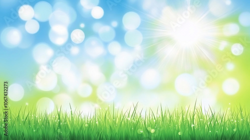 Bright sunny day with vibrant green grass and a blue sky filled with soft clouds