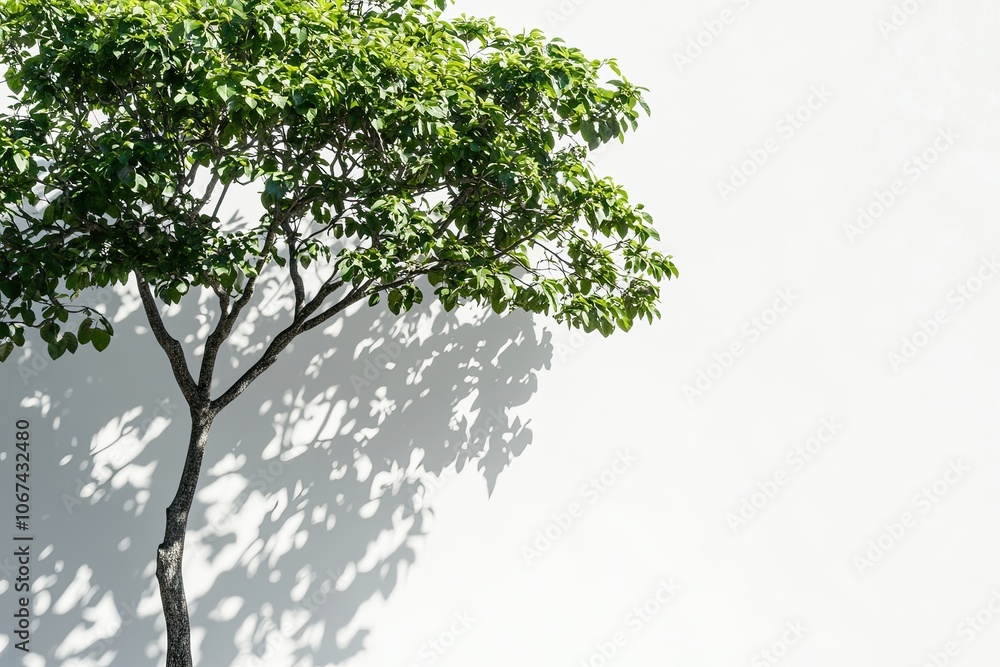 Minimalistic photograph of a tree casting shadows against a plain white wall. The composition emphasizes natural light, contrast, and simplicity, capturing an outdoor atmosphere with a clean aesthetic Minimalistic photograph of a tree casting shadows against a plain white wall. The composition emphasizes natural light, contrast, and simplicity, capturing an outdoor atmosphere with a clean aesthetic