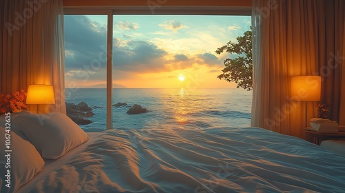 Ocean Sunset View From a Cozy Bedroom photo