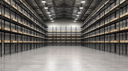 Wallpaper Mural Spacious modern warehouse interior with organized shelving and boxes during daytime Torontodigital.ca