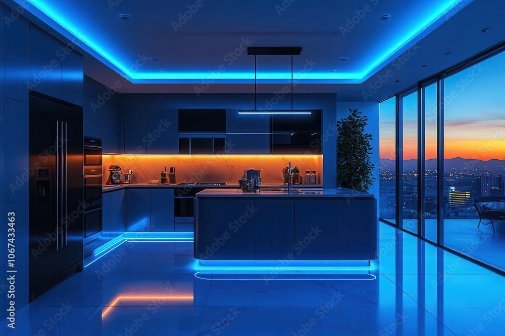 ultramodern spacious apartment featuring a luxury kitchen adorned in dark hues highlighted by cool led lighting showcasing contemporary living and stylish interiors ultramodern spacious apartment featuring a luxury kitchen adorned in dark hues highlighted by cool led lighting showcasing contemporary living and stylish interiors