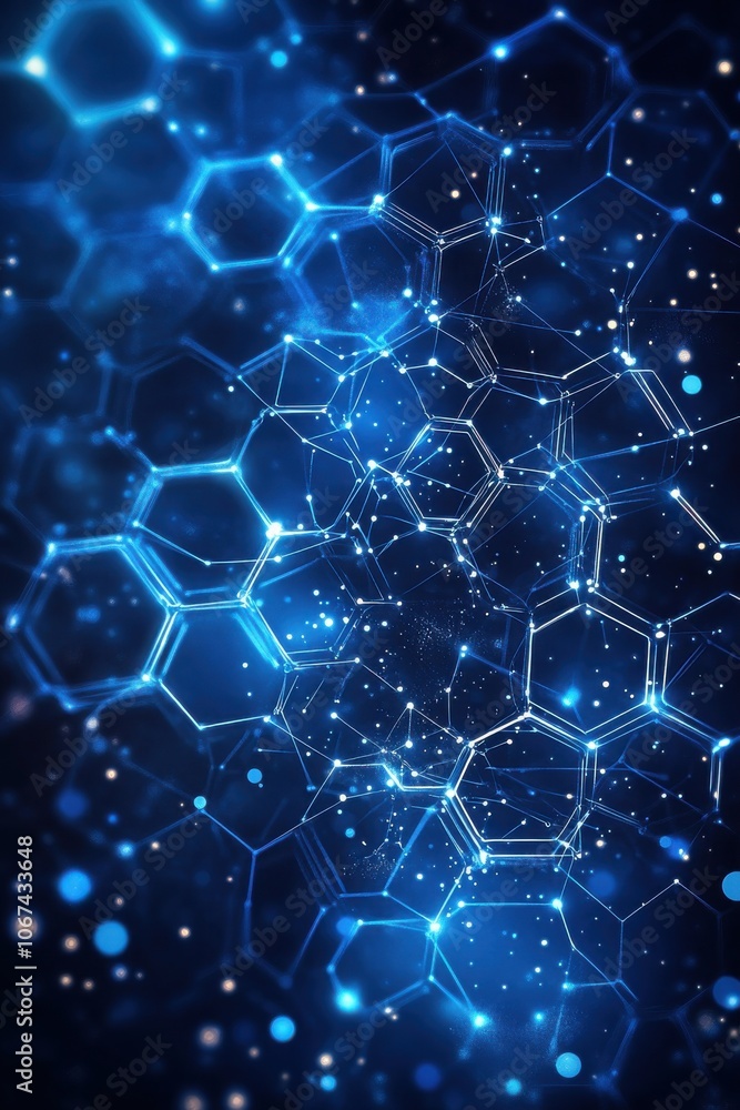 Futuristic blue hexagonal network with glowing connections Futuristic blue hexagonal network with glowing connections