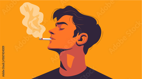 Illustration of a smoker. A guy with a cigarette. Bad habit. Addiction.