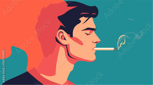 Illustration of a smoker. A guy with a cigarette. Bad habit. Addiction.