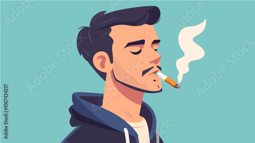 Illustration of a smoker. A guy with a cigarette. Bad habit. Addiction.