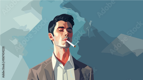 Illustration of a smoker. A guy with a cigarette. Bad habit. Addiction.