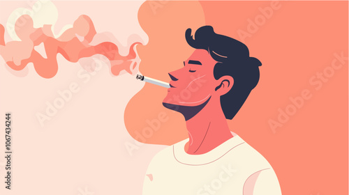 Illustration of a smoker. A guy with a cigarette. Bad habit. Addiction.