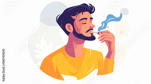 Illustration of a smoker. A guy with a cigarette. Bad habit. Addiction.