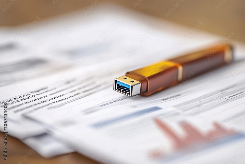 USB Flash Drive on Documents - Data Storage and Transfer USB Flash Drive on Documents - Data Storage and Transfer