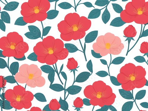 Wallpaper Mural Floral Pattern with Red and Pink Flowers Torontodigital.ca