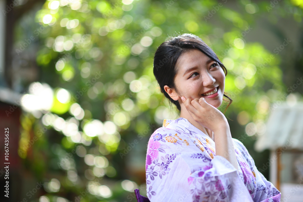 portrait woman with yukata dress in the garden portrait woman with yukata dress in the garden