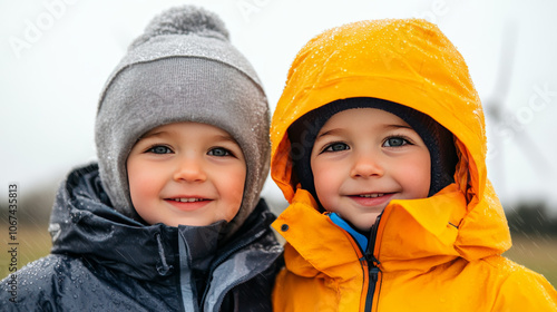 Two young boys in winter wear smiling at the camera.