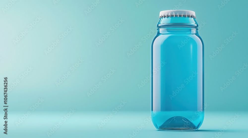 Blue Glass Bottle Mockup on Teal Background. Blue Glass Bottle Mockup on Teal Background.