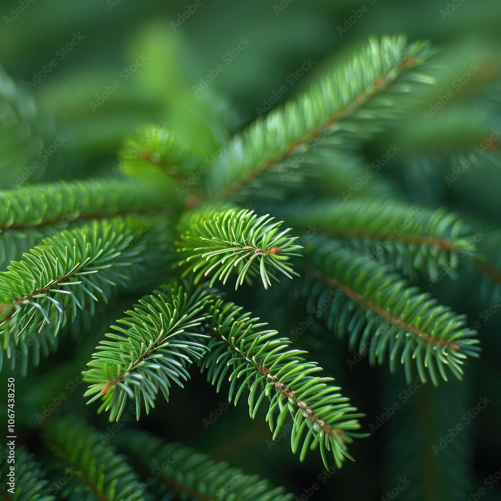 Close up view of vibrant evergreen tree branches in a lush forest during a sunny day Close up view of vibrant evergreen tree branches in a lush forest during a sunny day
