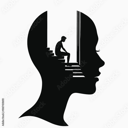 a black and white illustration of a human head and neck