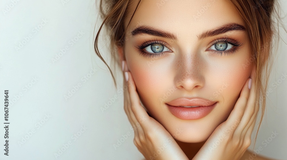 Beautiful Woman Face Skincare Cosmetics Beauty Portrait Makeup Girl Model Closeup Beautiful Woman Face Skincare Cosmetics Beauty Portrait Makeup Girl Model Closeup
