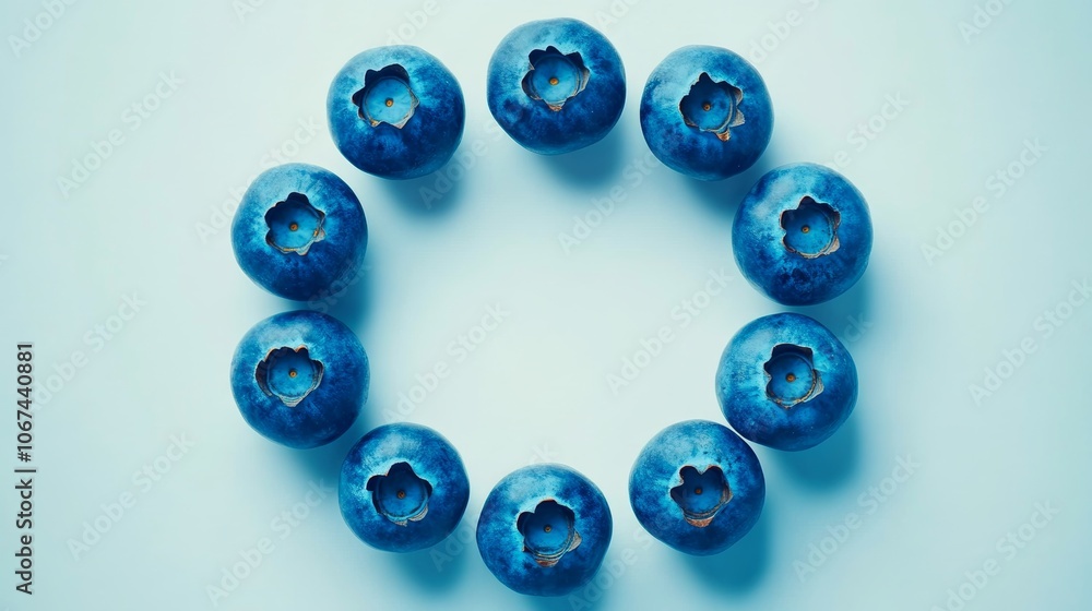 Fresh Blueberries Circle Food Photo Healthy Eating Blue Background Fresh Blueberries Circle Food Photo Healthy Eating Blue Background
