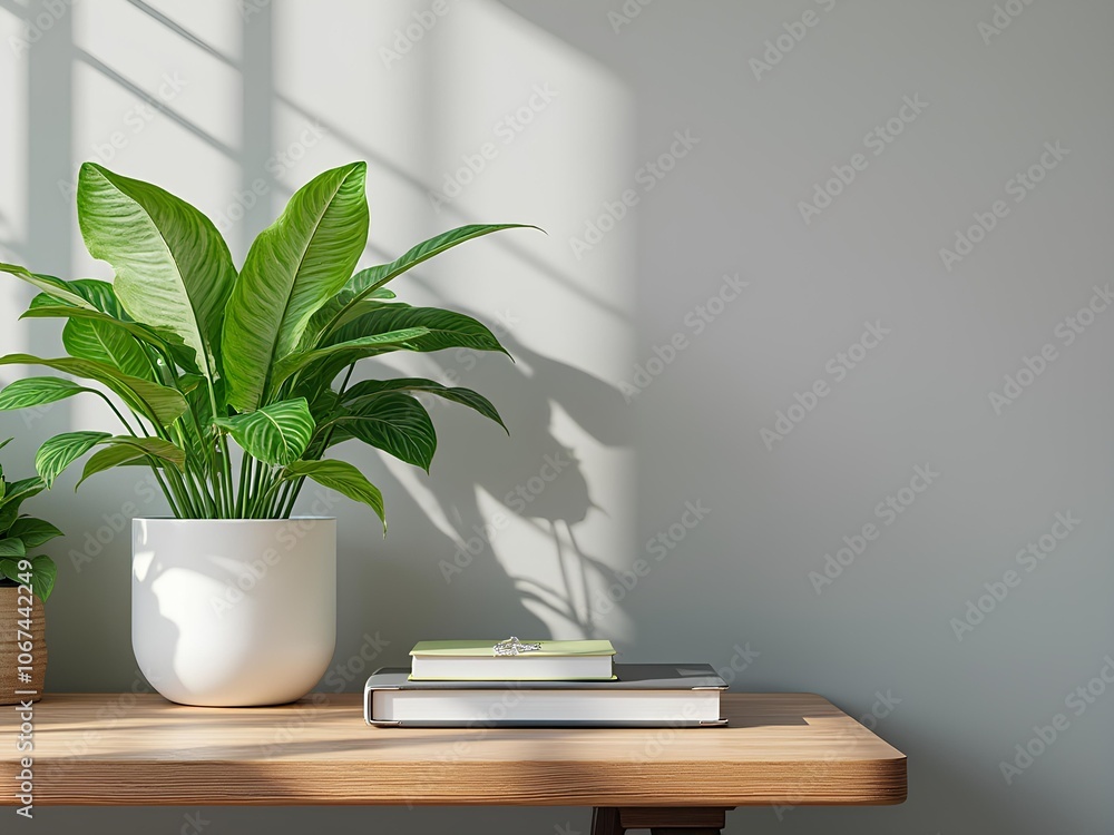 Books and plant on a study desk Books and plant on a study desk
