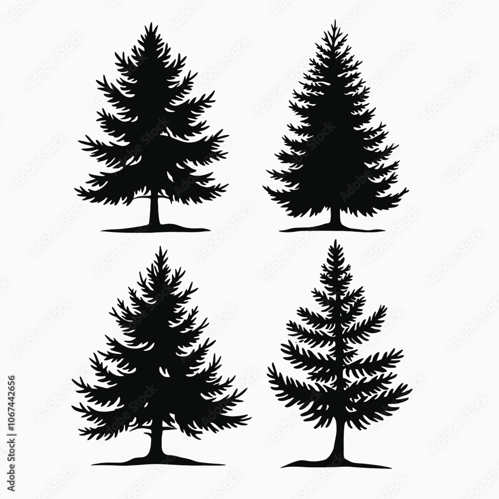 Obraz premium four black silhouettes of different types of trees