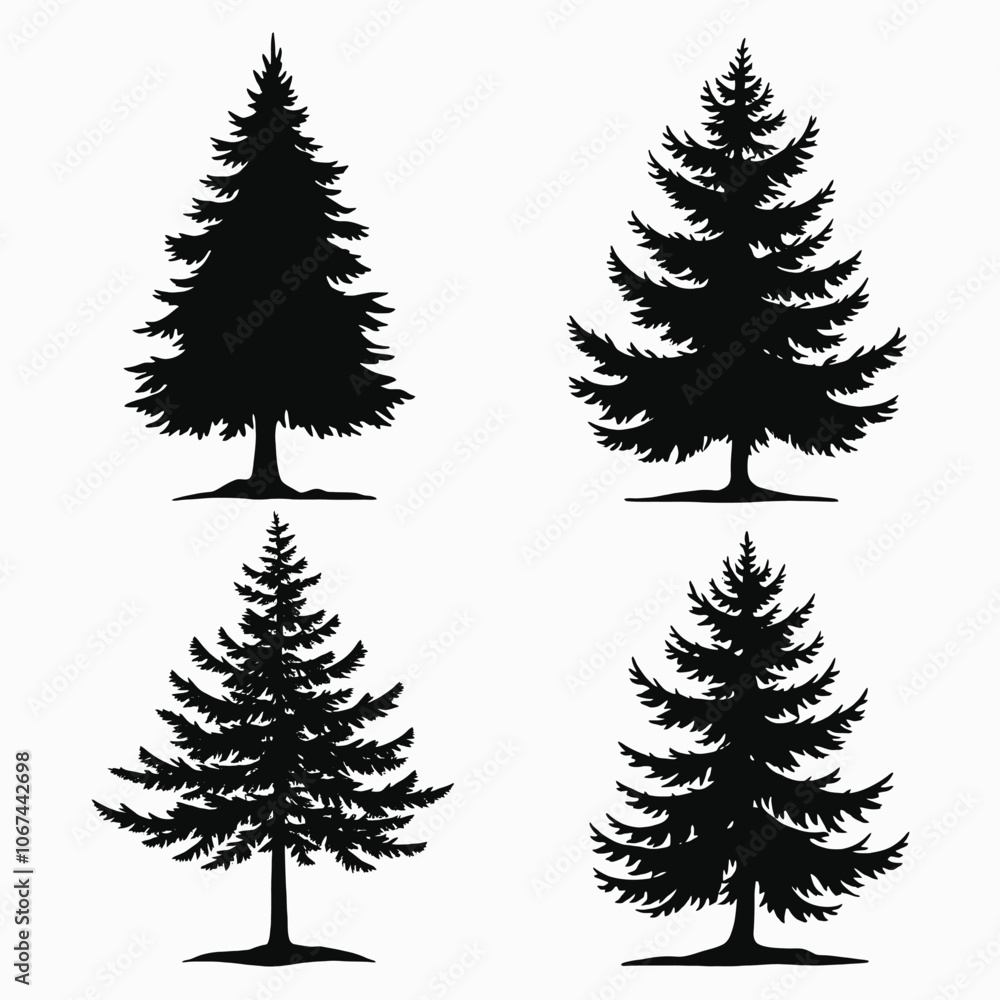 Obraz premium four black silhouettes of different types of trees