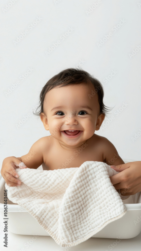 Adorable baby smiling in bathtub - perfect for baby care and parenting themes Adorable baby smiling in bathtub - perfect for baby care and parenting themes