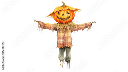 Scarecrow with a pumpkin head in autumn attire photo