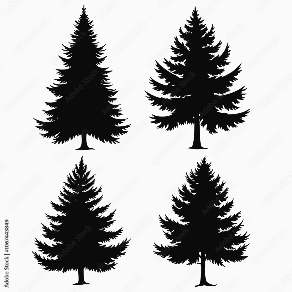 Obraz premium four black silhouettes of different types of trees