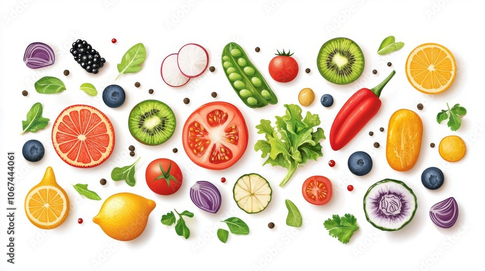 Vibrant assortment of fresh fruits and vegetables, ideal for healthy lifestyle and culinary inspirations. Vibrant assortment of fresh fruits and vegetables, ideal for healthy lifestyle and culinary inspirations.