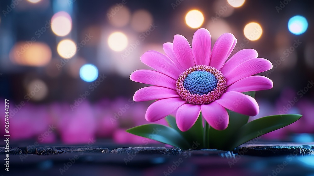 Fototapeta premium Pink Flower with Bokeh Lights Nature Blossom Bloom Floral Spring Summer Garden Beauty Soft Focus