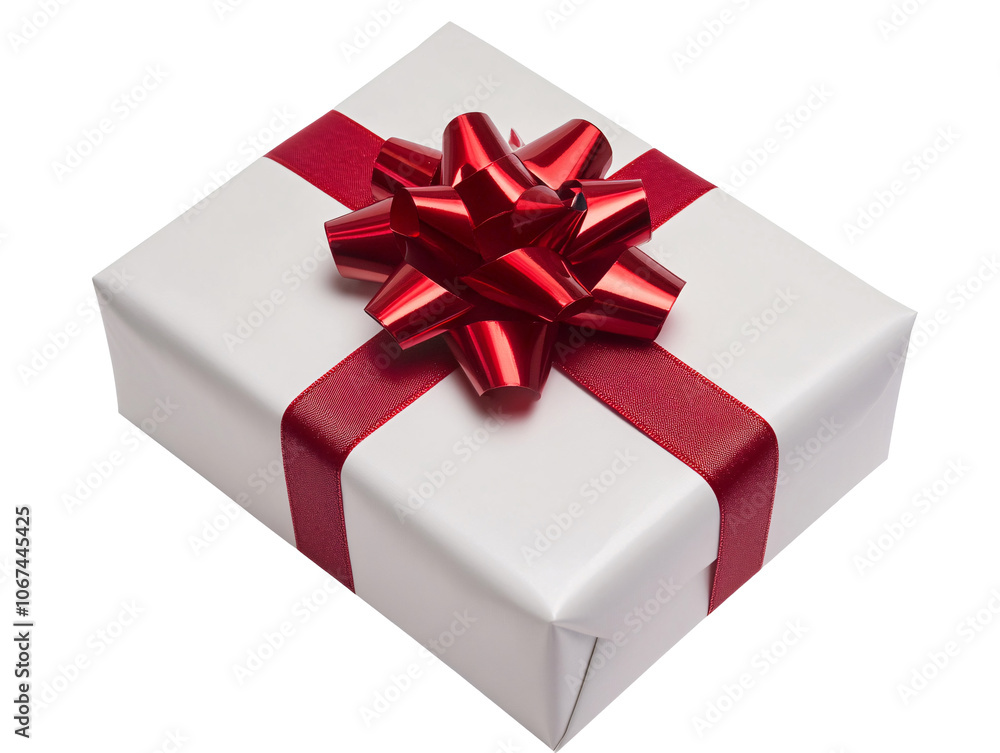 a white box with a red ribbon and a bow a white box with a red ribbon and a bow