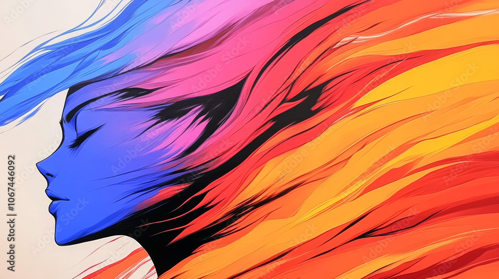 Abstract portrait of a woman with flowing hair in vibrant colors. Abstract portrait of a woman with flowing hair in vibrant colors.