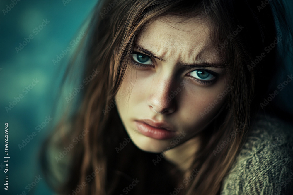 Captivating close-up of a young woman with striking blue eyes Captivating close-up of a young woman with striking blue eyes