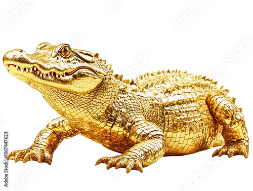 a gold reptile with a white background