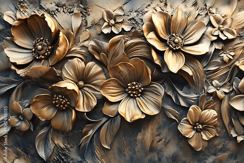 Abstract art background, flowers, gold, and canvas paintings. Painting brush. Modern art, ink, alcohol can be used for wall decoration, wallpaper, murals, carpet,
 photo