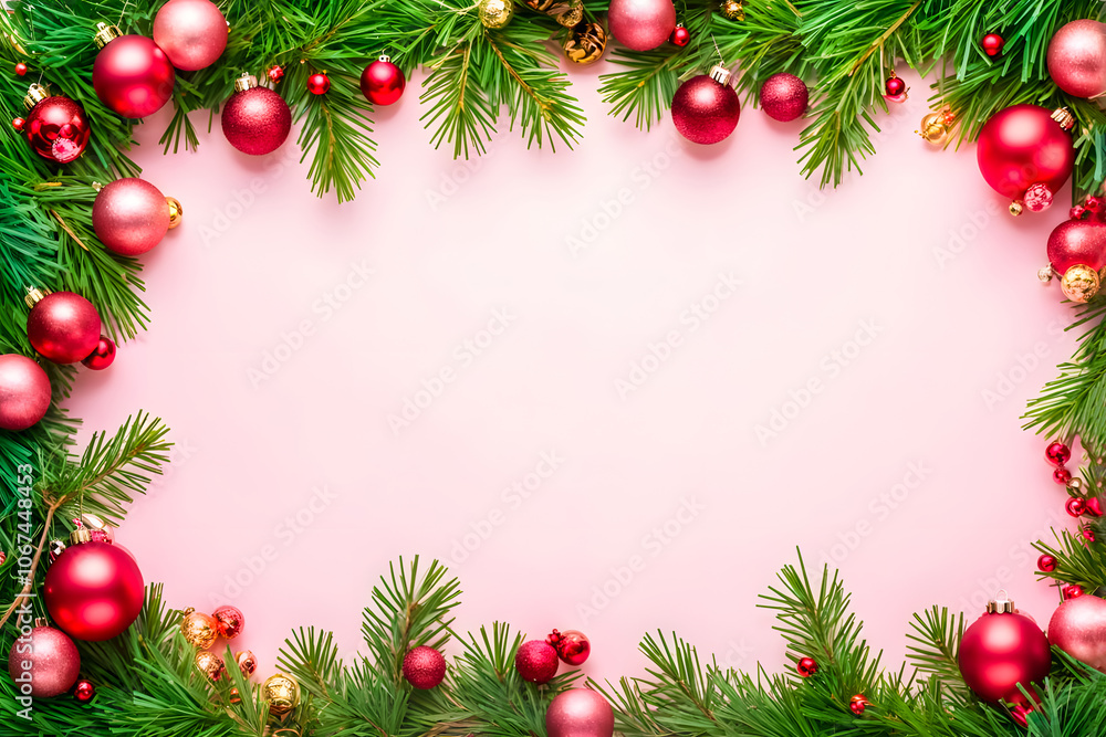 christmas border frame on pink background copy space christmas border frame on pink background copy space