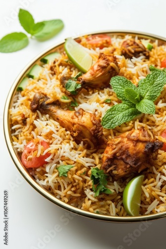 Photo of chicken biryani food meat vegetable.