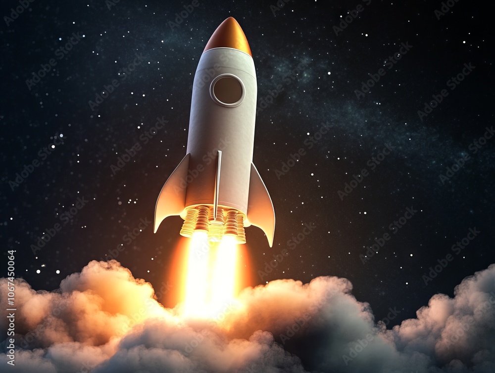 Obraz premium Rocket Launch Representing Start-up Success. AI generated illustration