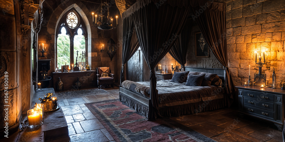 Obraz premium This is an image of a bedroom in a castle.