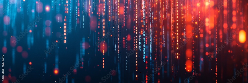 Abstract Digital Background with Glowing Data and Binary Code in Blue and Red Colors. AI generated illustration Abstract Digital Background with Glowing Data and Binary Code in Blue and Red Colors. AI generated illustration