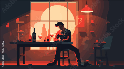 Illustration on the topic of alcoholism. Alcohol abuse. Bad habit.