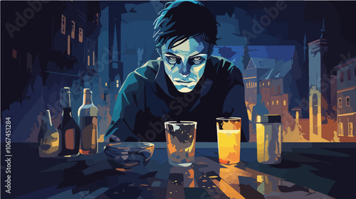 Illustration on the topic of alcoholism. Alcohol abuse. Bad habit.