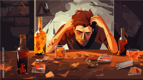 Illustration on the topic of alcoholism. Alcohol abuse. Bad habit.
