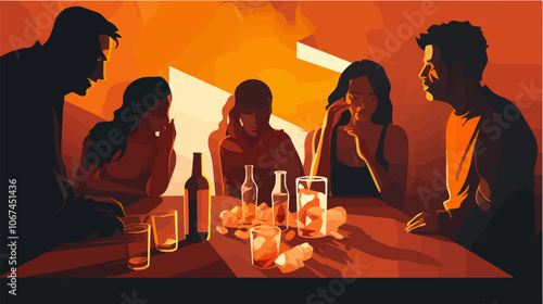 Illustration on the topic of alcoholism. Alcohol abuse. Bad habit.
