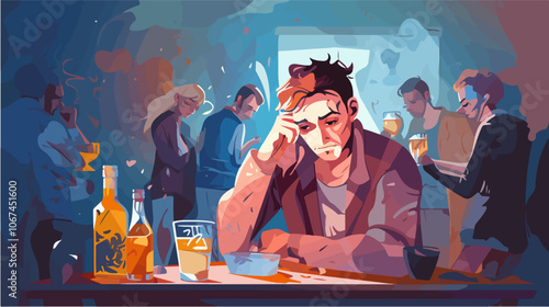 Illustration on the topic of alcoholism. Alcohol abuse. Bad habit.