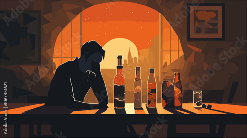 Illustration on the topic of alcoholism. Alcohol abuse. Bad habit.